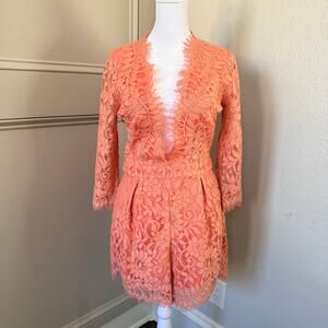 NBD Warren M Coral Pink Lace Long Sleeve Romper Boho Party